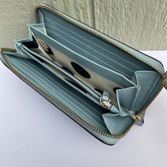 Kate Spade Wallet Light Blue 8''x4''x1'' Blue Cow Leather Zip Around‎ Logo boho - Picture 10 of 14